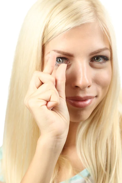 Jonge vrouw met contactlenzen — Stockfoto