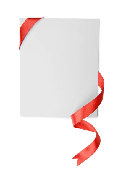 Shiny red ribbon with card — Stock Photo, Image