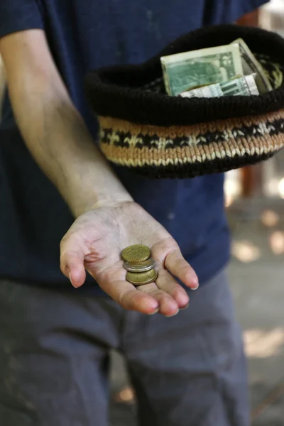 Homeless beggar money — Stock Photo, Image