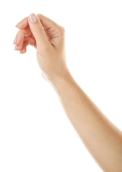 Female hand holding something isolated on white — Stock Photo, Image