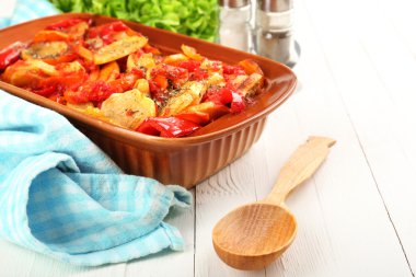 Tablo, sebze yahni yakın çekim