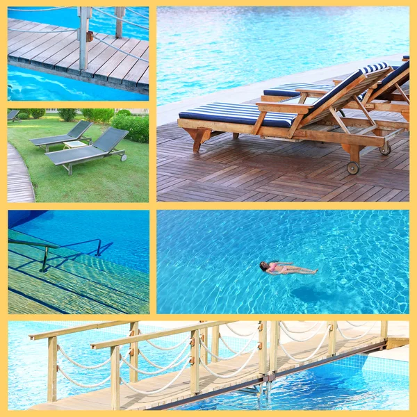 Collage Photos Swimming Pool — Stock Photo, Image