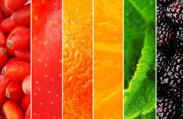 Kolorowe owoce zdrowe kolaż makro — Zdjęcie stockowe