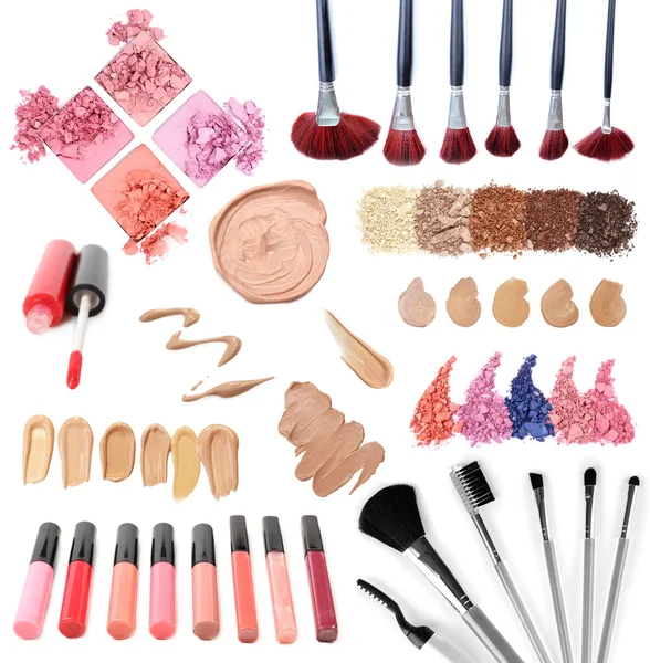 Cosmetics collage isolated on white — Stock Photo, Image