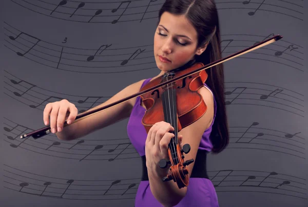 Beautiful young girl with violin — Stock Photo, Image