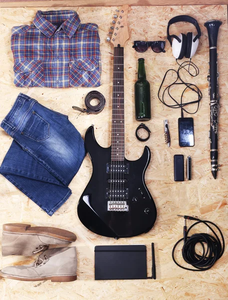 Musical equipment, clothes and footwear — Stock Photo, Image