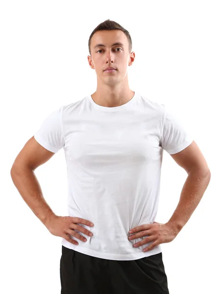Güçlü ve yakışıklı genç adam beyaz izole — Stok fotoğraf