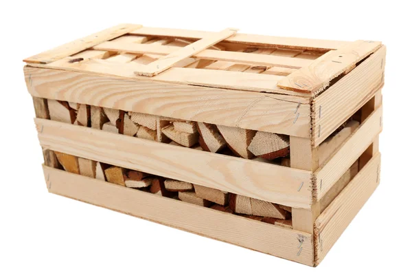 Leña en caja de madera aislada en blanco — Foto de Stock