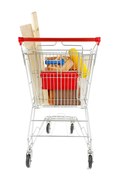 Carrinho de compras com materiais para renovação — Fotografia de Stock
