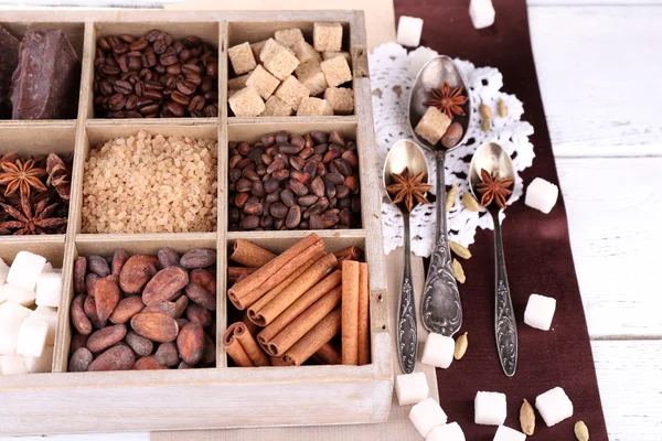 Box with coffee and components — Stock Photo, Image