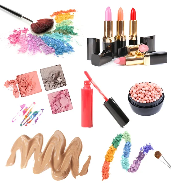 Cosmetics collage isolated on white — Stock Photo, Image