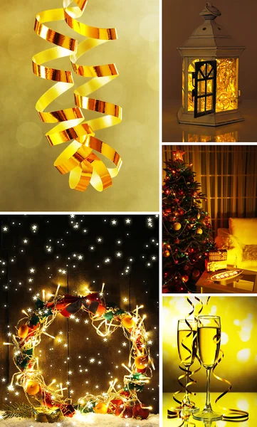 Jul kollage med dekorationer — Stockfoto