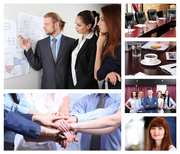 Collage Van Drukbezette Mensen Bespreken Van Werken Studeren — Stockfoto