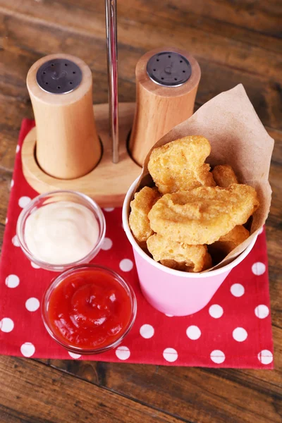 Chicken nuggets with sauces — Stock Photo, Image