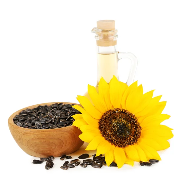 Sunflower with seeds and oil — Stock Photo, Image