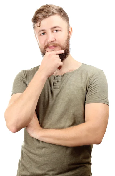 Portret van knappe man met baard geïsoleerd op wit — Stockfoto