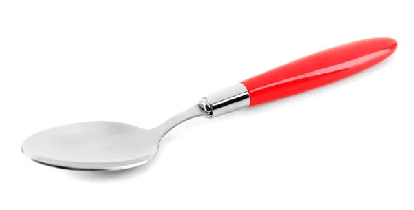 Metal spoon with red handle isolated on white — Stock Photo, Image