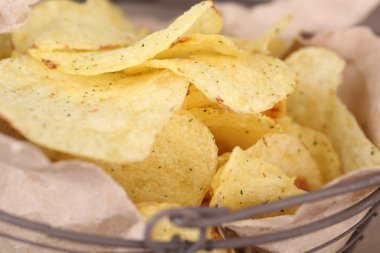 Lezzetli patates cipsi, yakın çekim