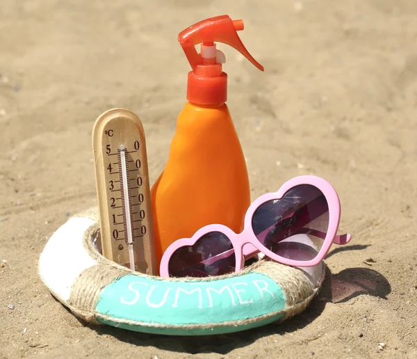 Thermometer in sand close-up — Stock Photo, Image