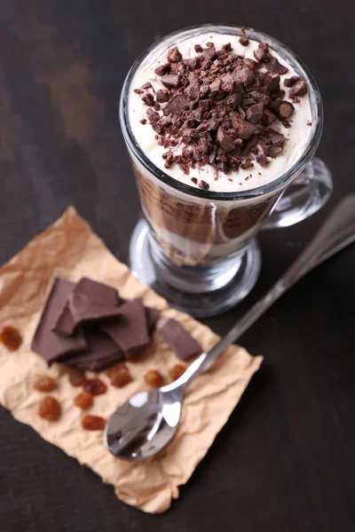 Yogurt with chocolate cream — Stock Photo, Image