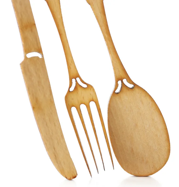 Decorative wooden utensils isolated on white — Stock Photo, Image