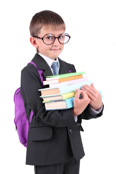 Little schoolboy isolated on white — Stock Photo, Image