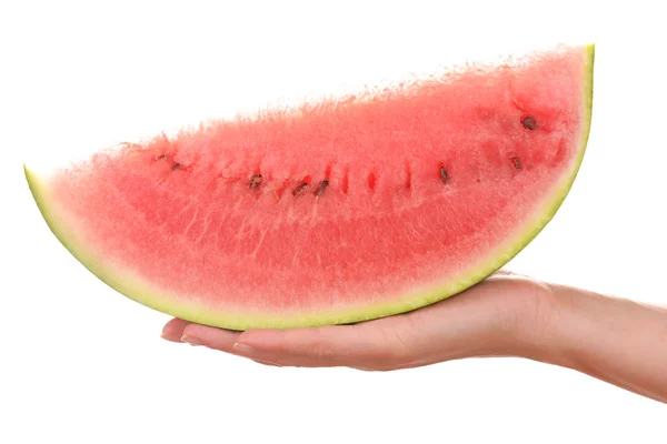 Vrouw met segment van watermeloen — Stockfoto