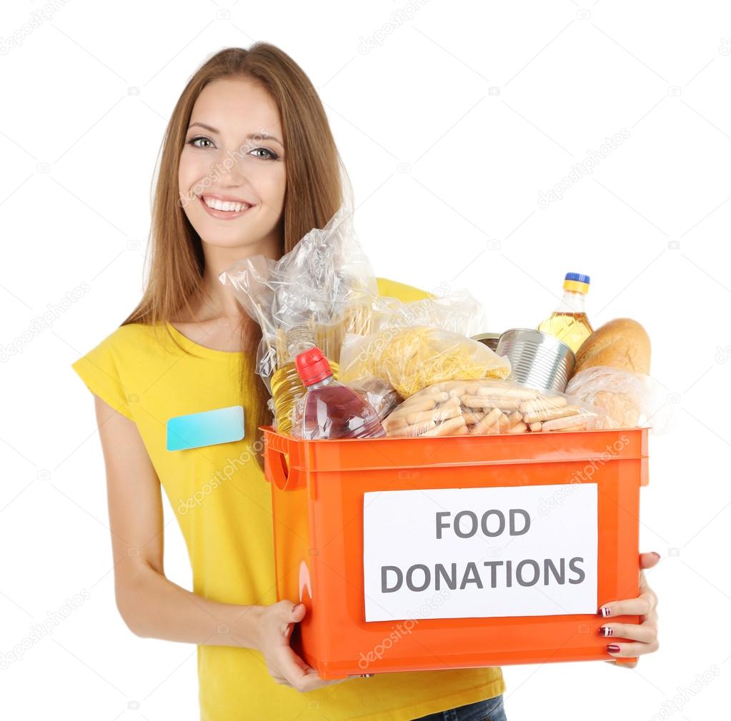 Girl volunteer with donation box