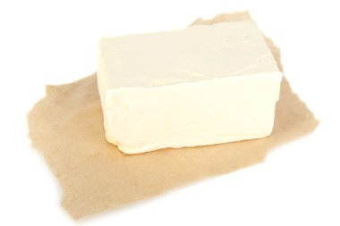 Kağıt üzerinde beyaz izole, üzerine taze tereyağı