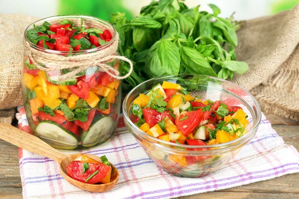 Vegetable salad in glass jar — Stock Photo, Image