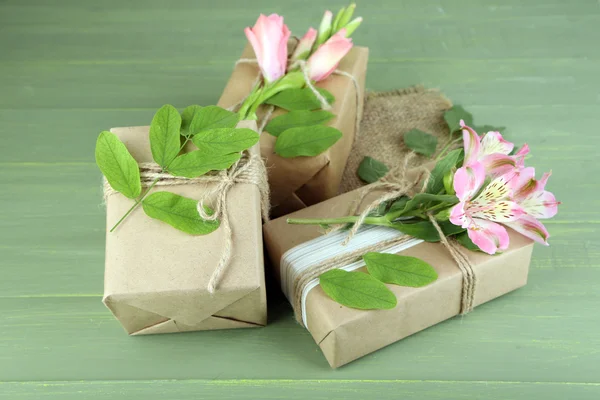 Natural style handcrafted gift boxes — Stock Photo, Image