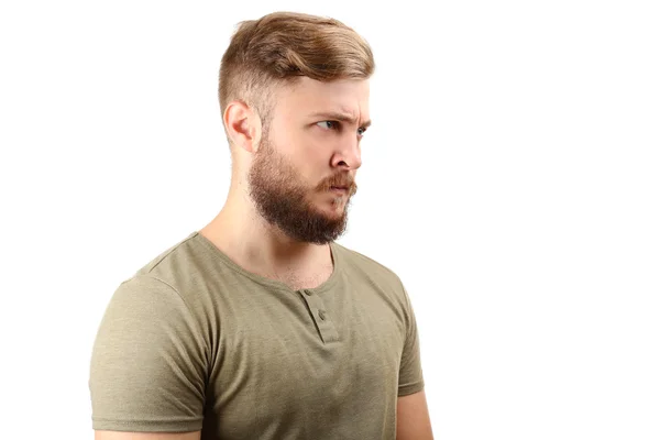 Porträt eines gutaussehenden Mannes mit Bart isoliert auf weiß — Stockfoto