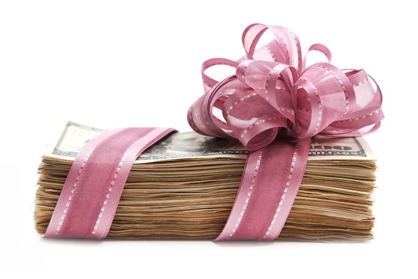 Bundle of dollars tied with ribbon — Stock Photo, Image