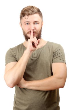 Beyaz izole sakallı yakışıklı adam portresi