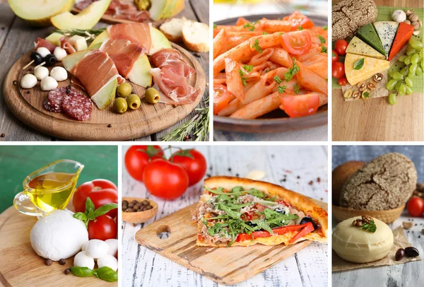 Collage di gustosi piatti italiani — Foto Stock