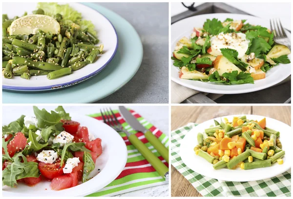 Collage van smakelijke salades — Stockfoto