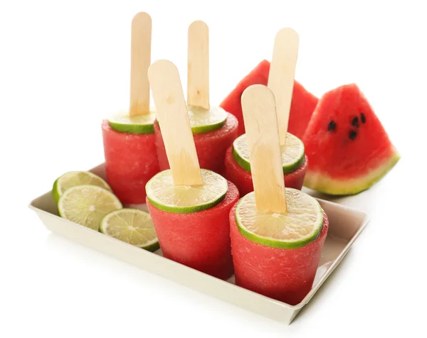Watermeloen consumptie-ijs, geïsoleerde op wit — Stockfoto