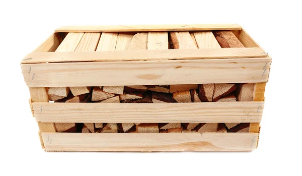 Firewood in wooden box isolated on white — Stock Photo, Image