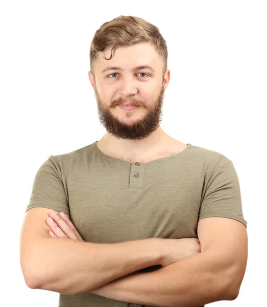 Retrato de un hombre guapo con barba aislada en blanco —  Fotos de Stock