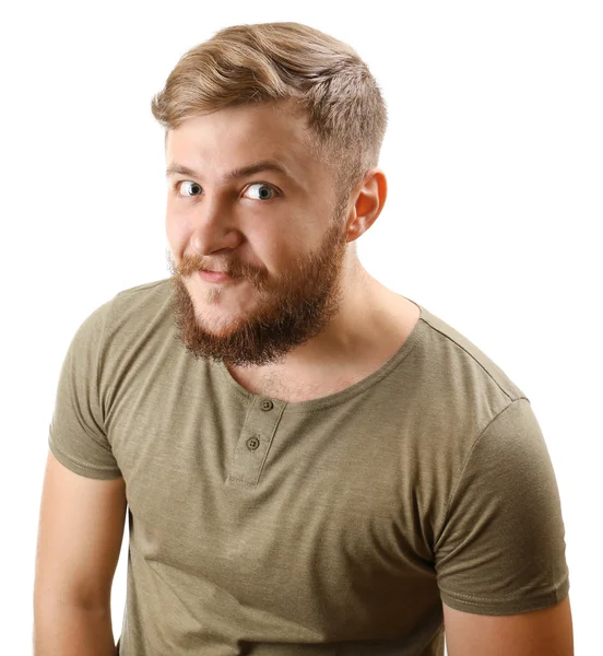 Portrait of handsome man with beard isolated on white — Stock Photo, Image