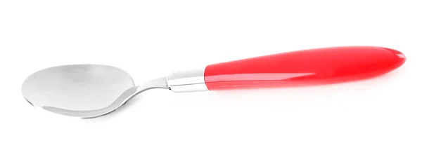 Metal spoon with red handle — Stock Photo, Image