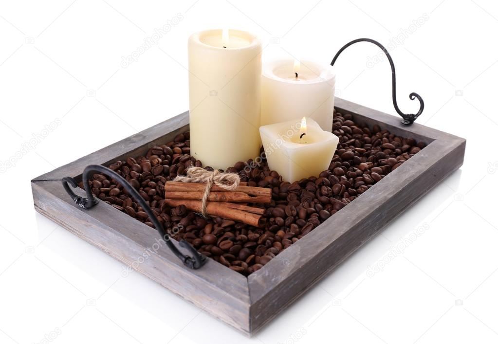 Candles on vintage tray