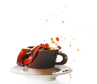 Cup of coffee with splashes, isolated on white clipart
