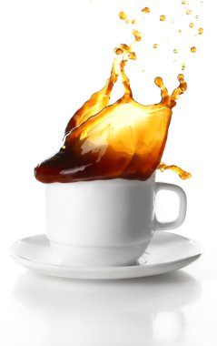 kahve sıçraması, üzerinde beyaz izole ile