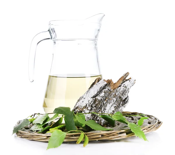 A big pitcher of fresh birch sap isolated on white — Stock Photo, Image