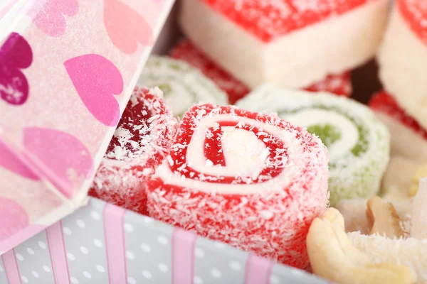 Tasty Turkish delight in present box close up — Stock Photo, Image