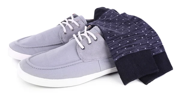 Top siders et chaussettes isolées sur fond blanc — Photo