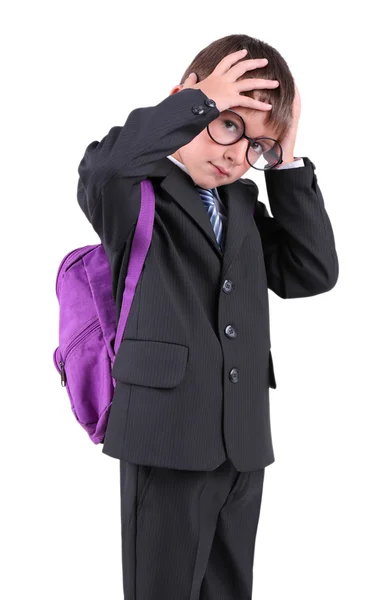 Little schoolboy isolated on white — Stock Photo, Image