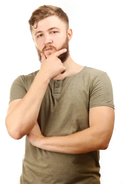 Portret van knappe man met baard geïsoleerd op wit — Stockfoto