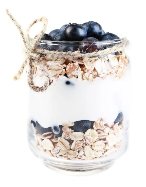 Yoghurt met bosbessen en muesli — Stockfoto